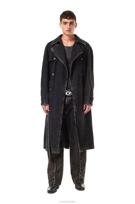 Diesel Men d-delirious double breasted trench coat FLL055 Apparel Black/Dark grey