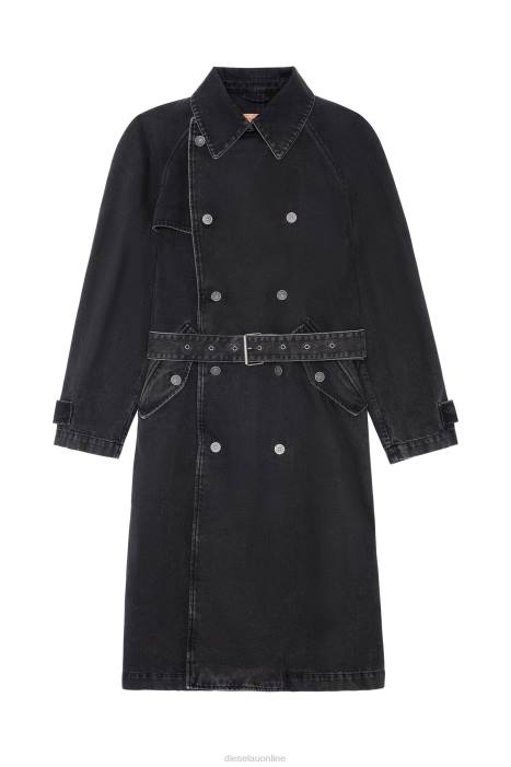 Diesel Men d-delirious double breasted trench coat FLL055 Apparel Black/Dark grey