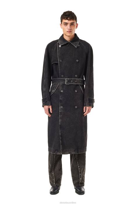 Diesel Men d-delirious double breasted trench coat FLL055 Apparel Black/Dark grey