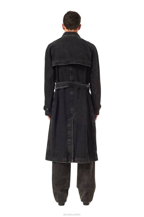 Diesel Men d-delirious double breasted trench coat FLL055 Apparel Black/Dark grey