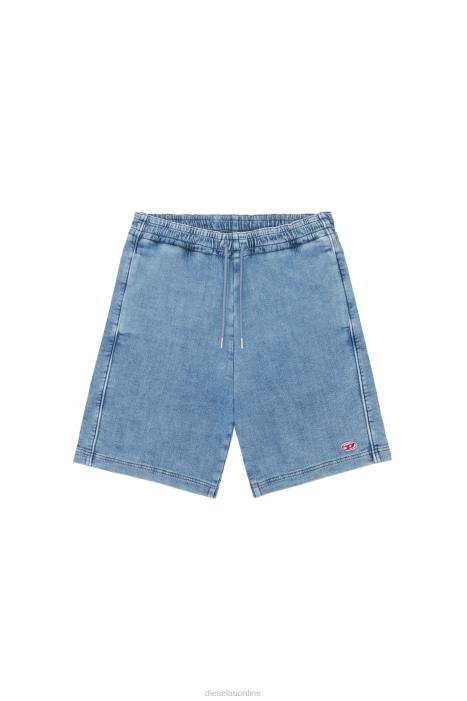 Diesel Men d-boxy track denim shorts FLL0391 Apparel Light Blue