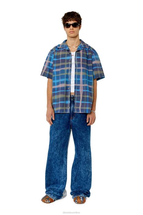 Diesel Men s-frank-check FLL0309 Apparel Green/Blue