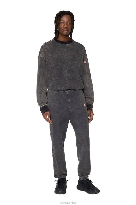 Diesel Men d-krib track denim sweatshirt FLL0159 Apparel Black/Dark grey