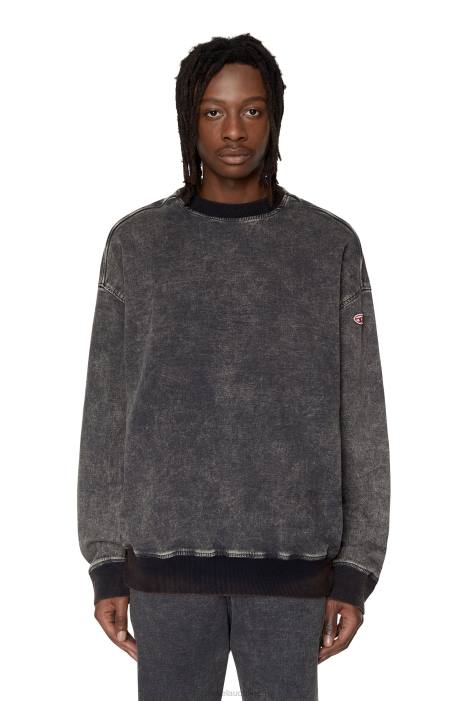 Diesel Men d-krib track denim sweatshirt FLL0159 Apparel Black/Dark grey