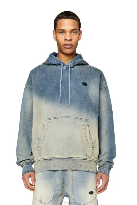 Diesel Men d-um-rib d-um-rib track denim hoodie FLL0167 Apparel Light Blue