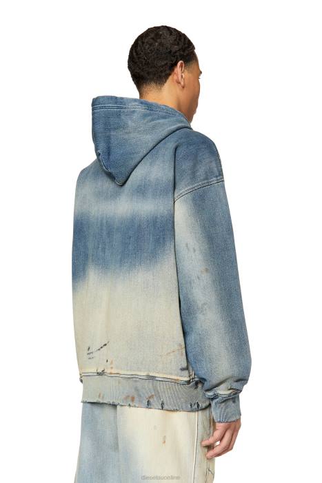 Diesel Men d-um-rib d-um-rib track denim hoodie FLL0167 Apparel Light Blue