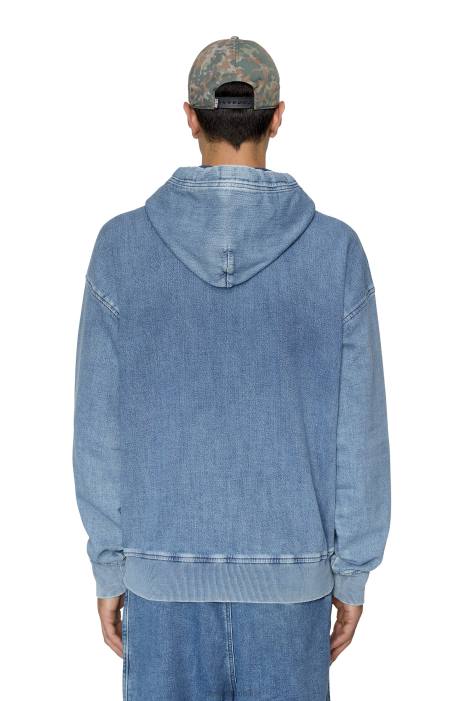 Diesel Men d-um-rib track denim hoodie FLL0150 Apparel Light Blue