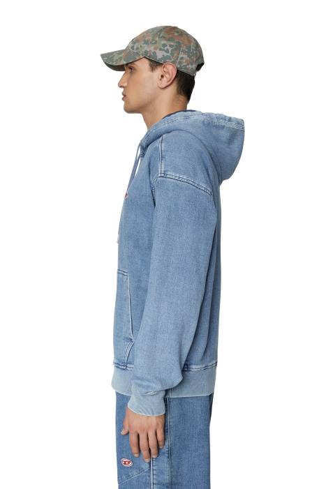 Diesel Men d-um-rib track denim hoodie FLL0150 Apparel Light Blue