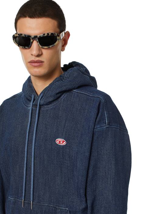 Diesel Men d-um-rib track denim hoodie FLL0168 Apparel Dark Blue