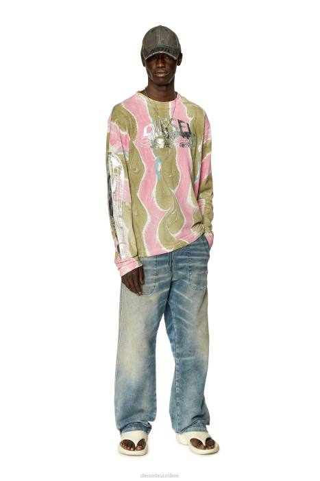 Diesel Men t-crane-ls-l4 FLL0274 Apparel Pink/Green