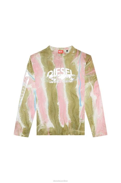 Diesel Men t-crane-ls-l4 FLL0274 Apparel Pink/Green