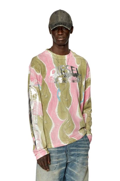 Diesel Men t-crane-ls-l4 FLL0274 Apparel Pink/Green