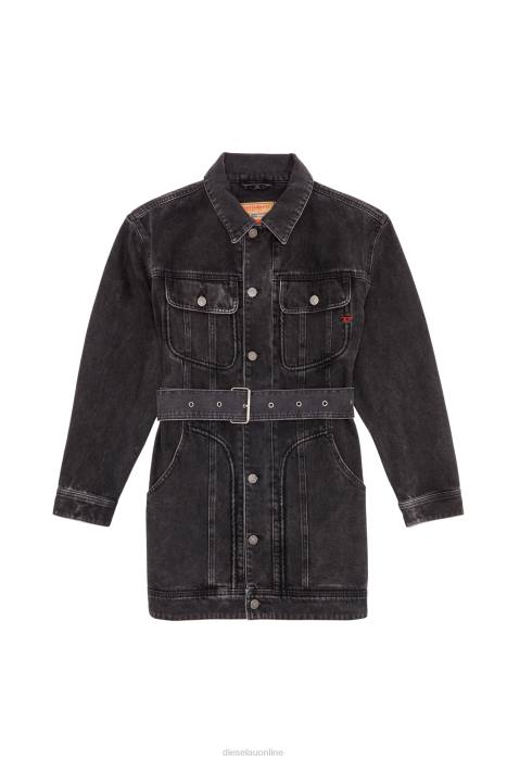 Diesel Women de-flaminia trucker coat FLL0764 Apparel Black/Dark grey
