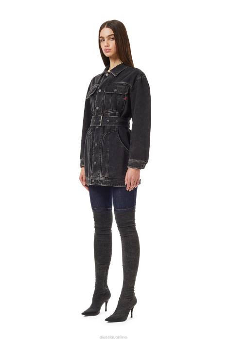 Diesel Women de-flaminia trucker coat FLL0764 Apparel Black/Dark grey