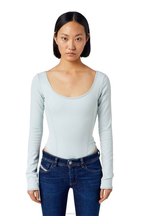 Diesel Women d-cho track denim bodysuit FLL0880 Apparel Light Blue