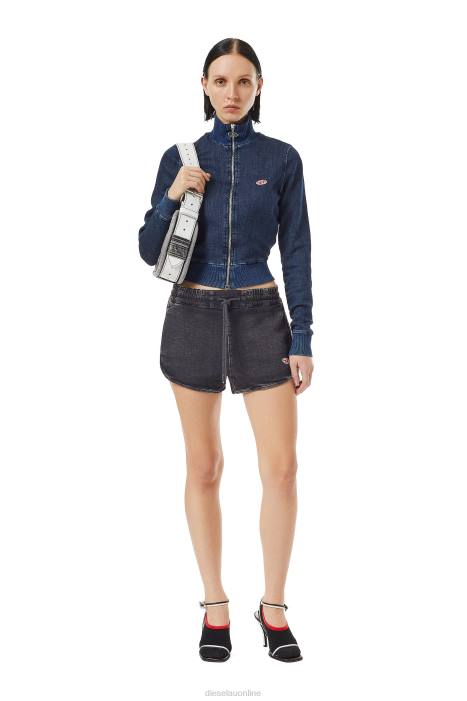Diesel Women d-sunny track denim running shorts FLL0989 Apparel Black/Dark grey