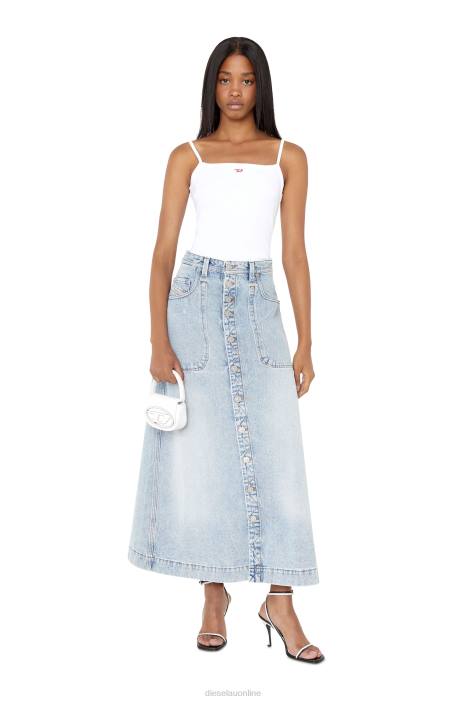 Diesel Women de-albus-l a-line long skirt FLL01041 Apparel Light Blue