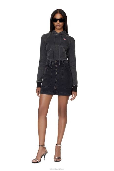 Diesel Women d-angy track denim hoodie FLL0898 Apparel Black/Dark grey
