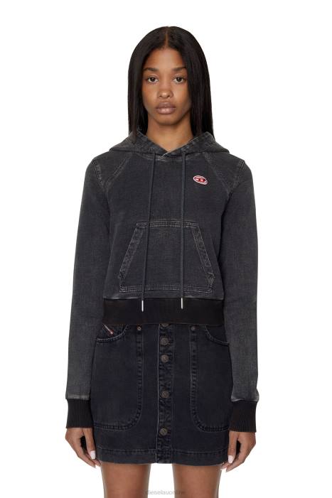 Diesel Women d-angy track denim hoodie FLL0898 Apparel Black/Dark grey