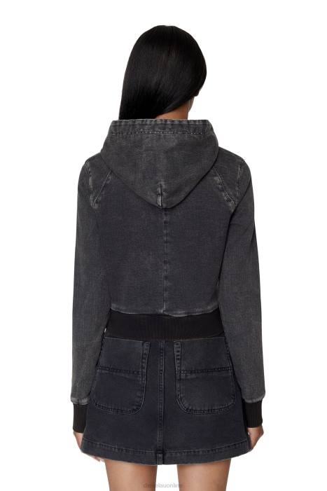 Diesel Women d-angy track denim hoodie FLL0898 Apparel Black/Dark grey