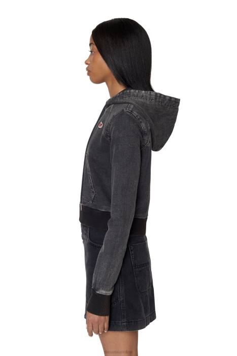 Diesel Women d-angy track denim hoodie FLL0898 Apparel Black/Dark grey