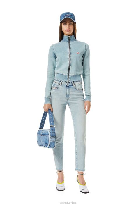 Diesel Women d-emy track denim sweatshirt FLL0906 Apparel Light Blue